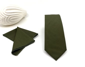 Olive Green Neckties, Groom Neckties, Wedding Tie, Groomsmen Necktie, Same Matching, Pocket Square Handkerchief Option, Pocket Square Set