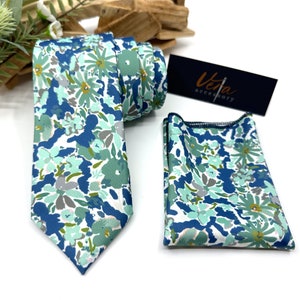 Corbata floral verde salvia, corbata floral azul marino, corbata floral para hombre, corbatas florales para boda, corbata floral para padrinos de boda, corbata de regalo para novio, corbata para boda