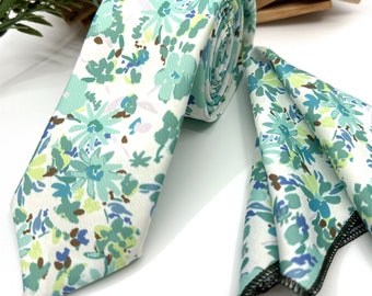 Dusty Sage Green Floral Wedding Tie: Groom Groomsmen Necktie