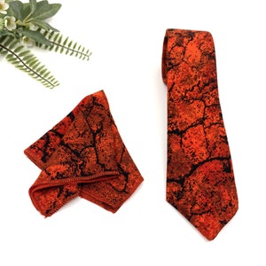 Burnt Orange & Black Necktie, Burnt Orange Tie, Groom neckties, Wedding tie, Same Matching, Pocket Square Handkerchief Option, Bow Tie Set