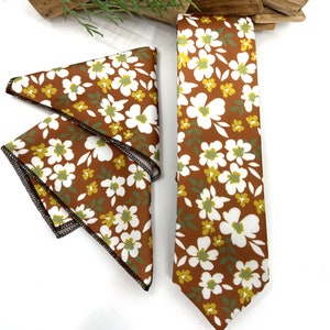 Burnt Orange Necktie, Copper Rust Floral Men Necktie, Wedding Floral Ties, Groomsmen Floral Necktie, Groom Gift Tie, Weddings Tie