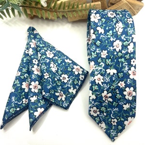 Corbata floral azul índigo, corbata azul, corbata floral verde salvia, corbata floral rosa, corbatas florales para boda, corbata de padrino de boda, corbata de regalo para el novio, corbata de novio