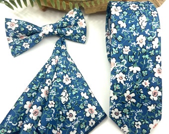 Cravate à fleurs bleu indigo, Cravate bleue, Cravate à fleurs vert sauge, Cravate à fleurs rose, Cravates à fleurs pour mariage, Cravate de garçon d'honneur, Cravate pour cadeau de marié, Cravate de marié