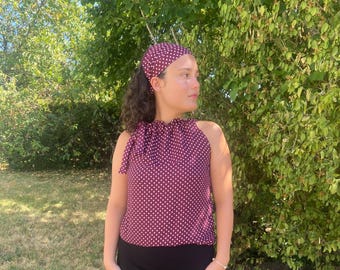 Bandeau large, Badana d'été, Foulard Élastiqué à pois | Headband Femme Style Bohème Chic | Bandana Cheveux Confortable Fait Main, Cadeau
