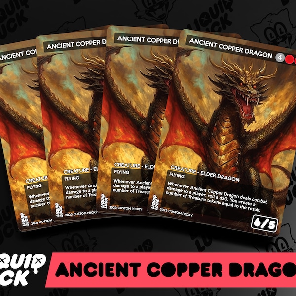 Ancient Copper Dragon MTG Proxy - Vintage Fantasy Art Style Full Art Custom Mtg Commander Proxy for EDH/cEDH