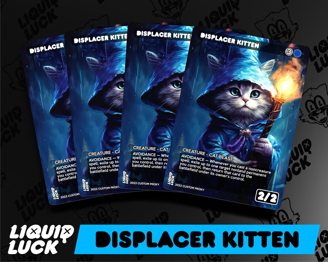 Displacer Kitten MTG Proxy Re-imagined Vintage Fantasy Dnd Art Style