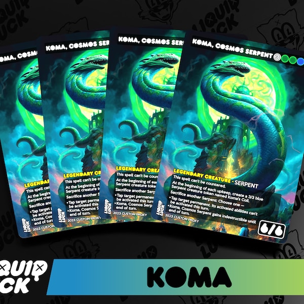 Koma, Cosmos Serpent MTG Proxy - Vintage Fantasy Art Style Full Art Custom Commander Cards for Magic EDH/CEDH