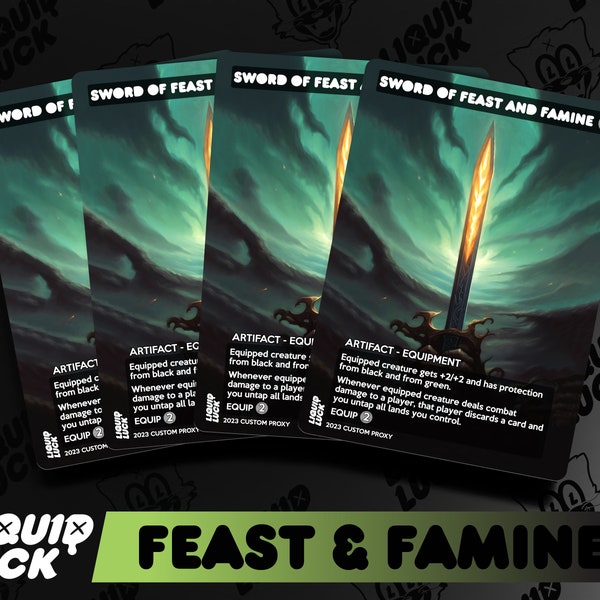 Sword of Feast & Famine MTG Proxy - Futuristic Vintage Sci-Fi Fantasy Art Style Full Art Custom Commander Cards for EDH/CEDH