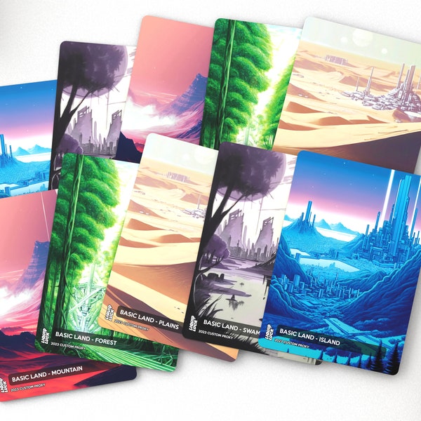 Ensemble de 20 terrains de base pour MTG - Terrains de base Mtg Proxy - Cartes magiques personnalisées pour commandant