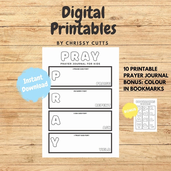 PRAY ~ Prayer Journal for Kids. Boys, girls, tweens, children. Instant download printable.