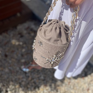 Borsa da sera in argento fatta a mano, borsa da sposa, il miglior regalo per le donne, borsa di cristallo, borsa di perle, borsa da sposa, borsa di perle da sposa