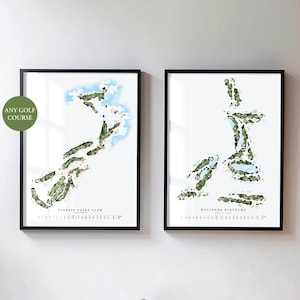 Custom Golf Course Watercolor Map Art Print: Golfer Gift