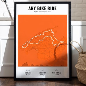 Any Ride, Strava Route, Tracked Ride  | Personalised | Cycling | Custom Cycling Map Print | Cycling Art