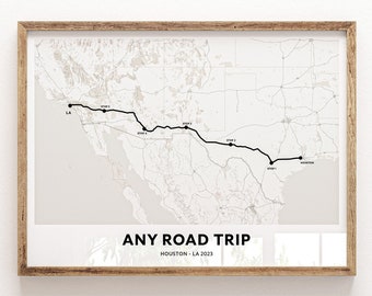 Road Trip Route Map - Any route, Any Drive & More - Personalised Travel Map