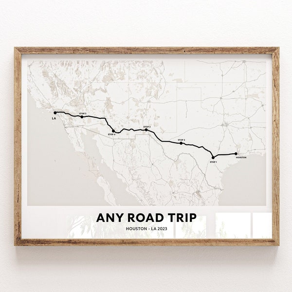 Road Trip Route Map - Any route, Any Drive & More - Personalised Travel Map