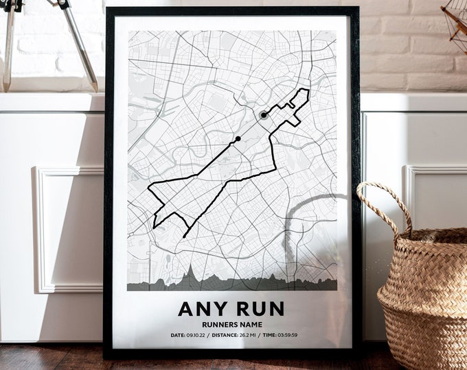 Carte personnalisée du parcours de marathon pour coureur | Carte personnalisée du parcours du marathon | N'importe quel Strava N'importe quel trajet, marche ou course avec chenilles | Cadeau semi-marathon