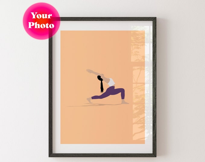 Illustration de pose de yoga personnalisée à partir de votre photo - Art mural coloré - Cadeau pour un yogi - Cadeaux yoga