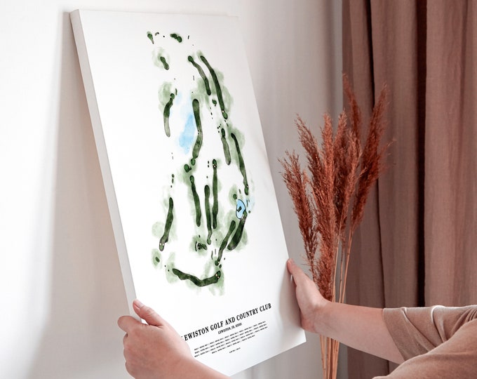 Custom Watercolour Golf Course Map Canvas - Golf Course minimal print - Golf Art - Golf Poster - Golf gift