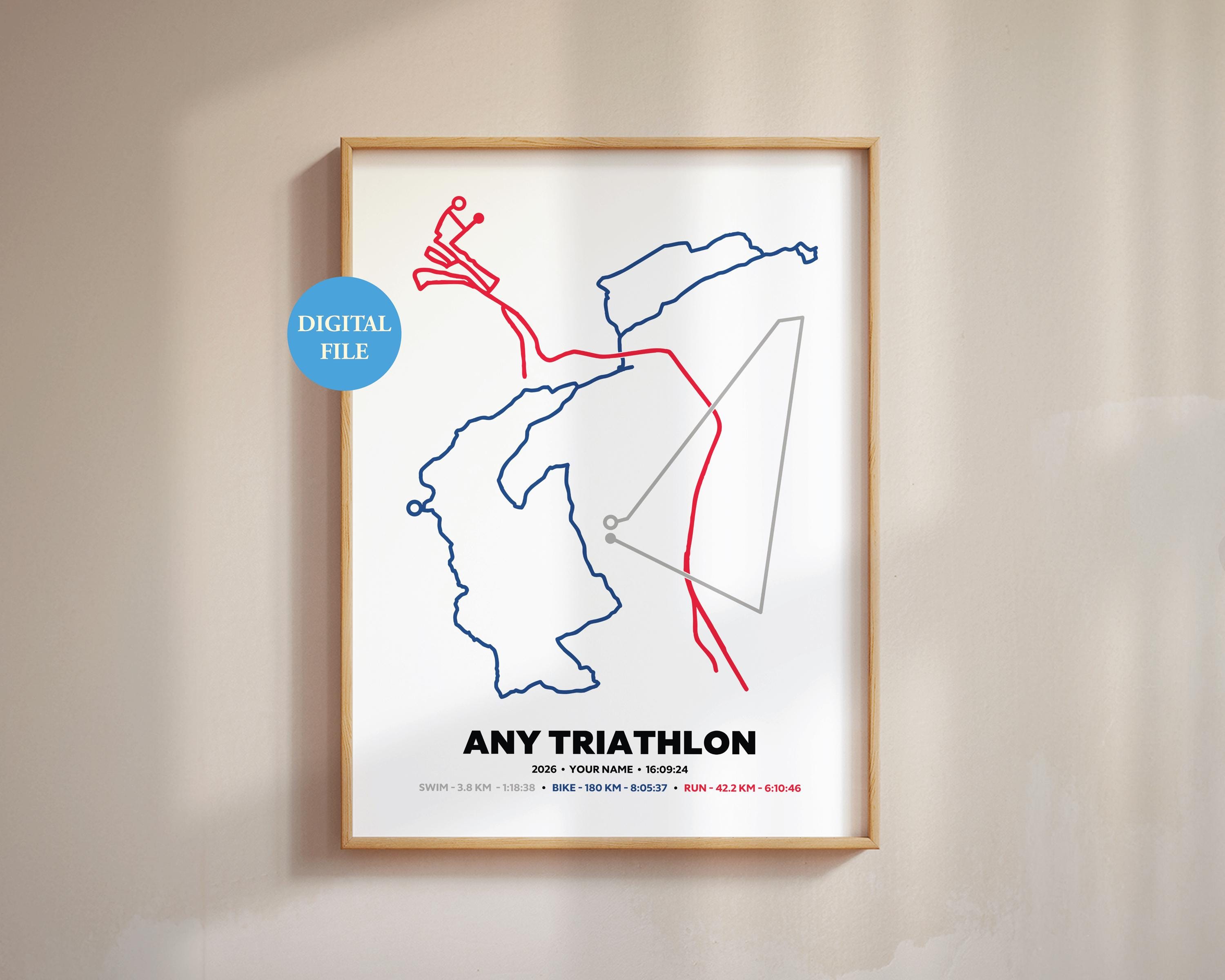 Rocketman Triathlon Course Map.pdf Custom Triathlon Route Map Print | Personalised Swim Bike Run Art ...