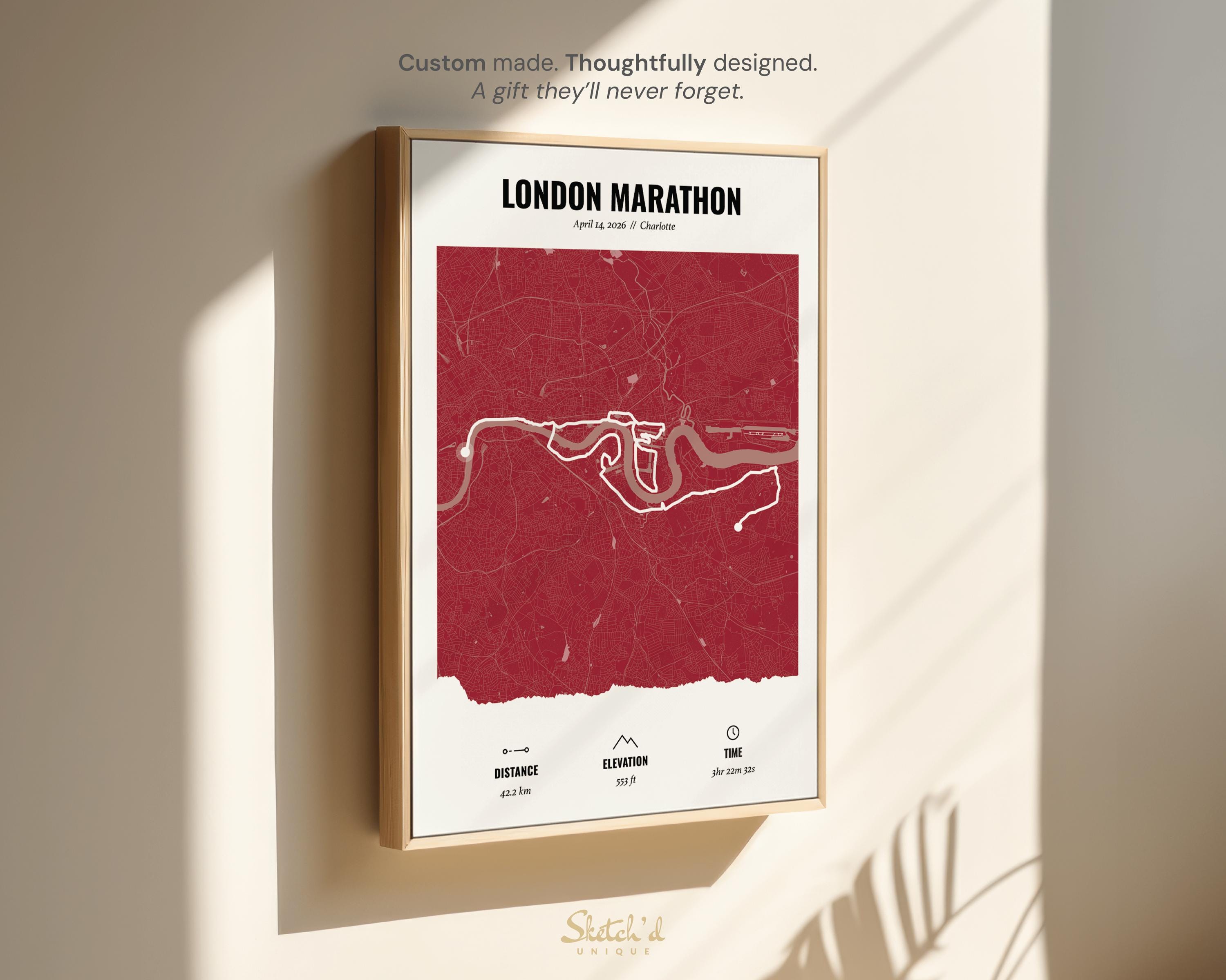 Personalised Deep Red Route Map | Custom Run, Ride & Hike Print ...