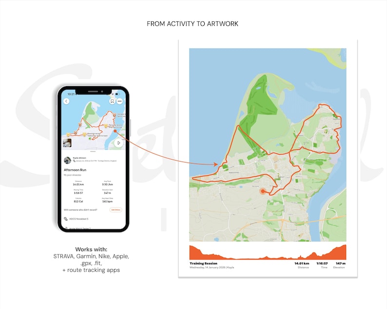 Personalised Route Map Printable Art | Custom Run, Ride, Hike Map ...