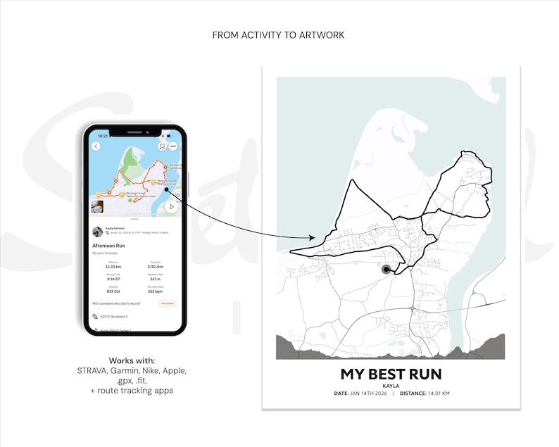 Personalised Route Map Printable Art | Minimal Custom Run, Ride, Hike ...