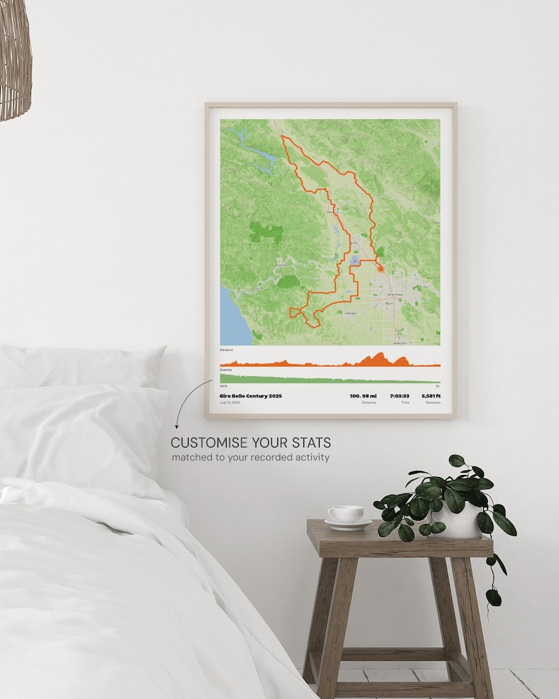Personalised Route Map Printable Art | Custom Run, Ride, Hike Map ...