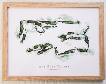 For any course - Watercolour Golf Course Map Illustration - Print - Golf Course minimal print - Golf Art - Golf Poster - Golf gift