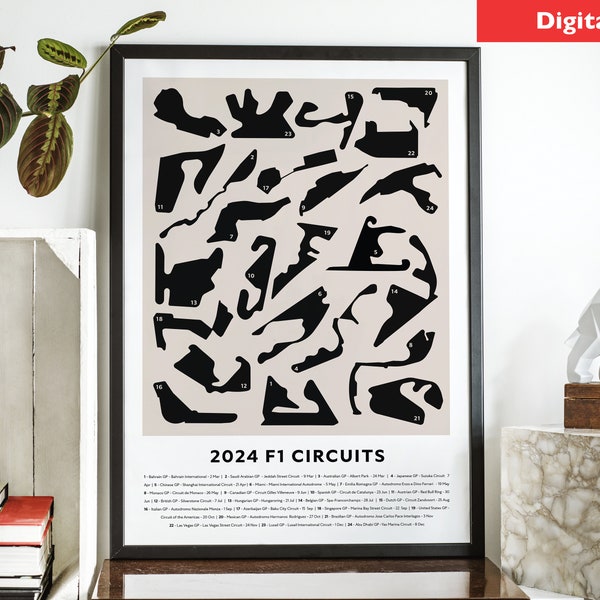 2024 F1 Circuits -.pdf and .svg  - Contemporary Art - Wall art  - Minimal Print - F1 track, f1 circuit -  Fathers day - A4, A3, 50x70cm