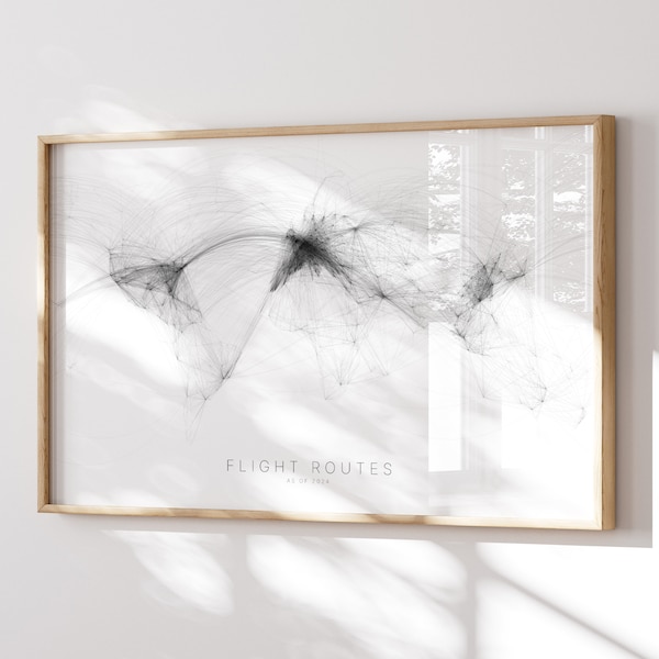 World Map As Flight Routes - Light - 2024 Updated - Minimalist - Flight Path Routes - Travel Print