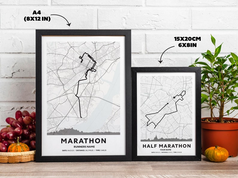 Any Marathon, Strava Route, Tracked Run Personalised Cycling, Walking or Running Custom Marathon Route Map Print Half Marathon Black Wood Frame