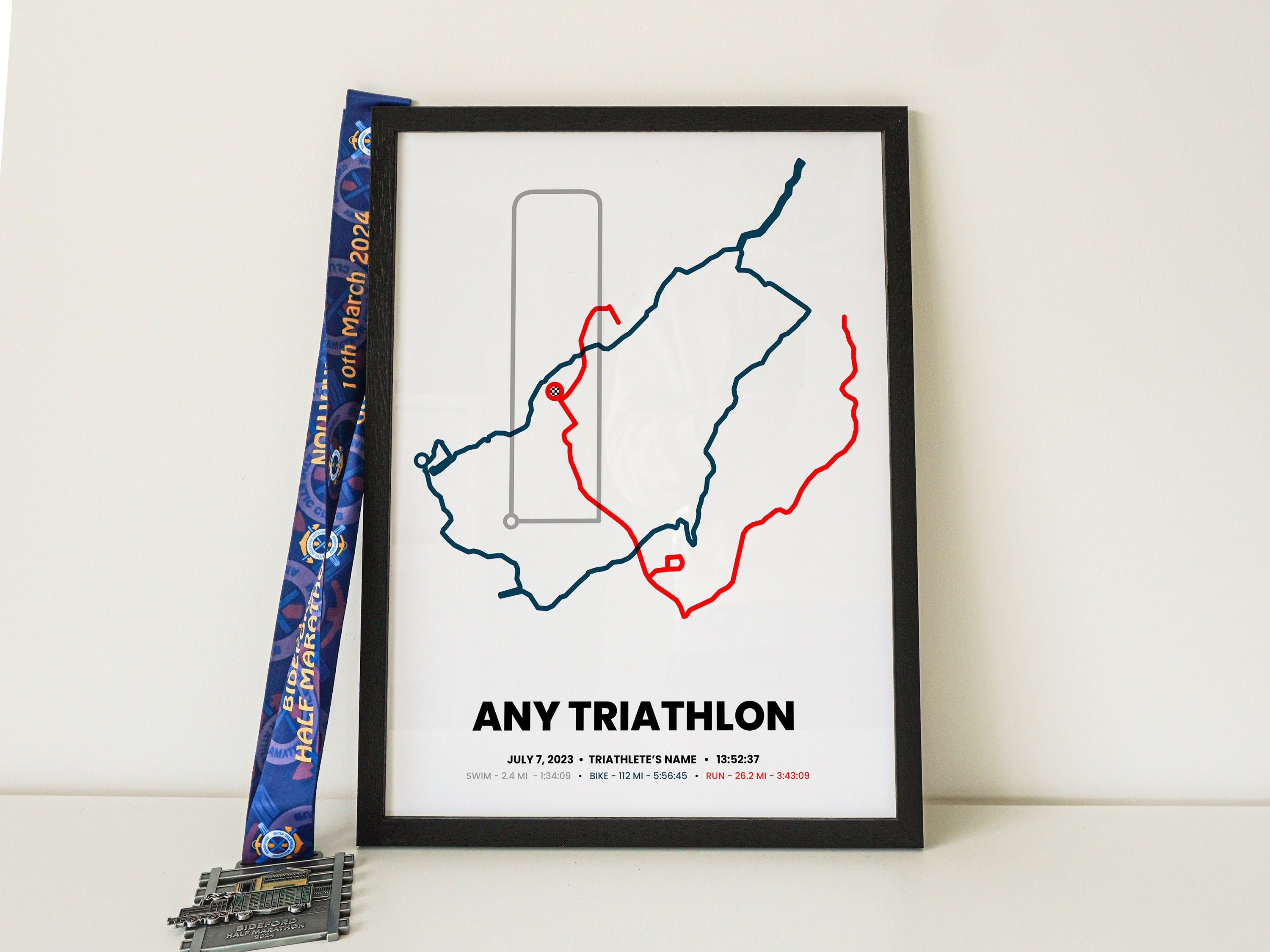 Custom Triathlon Route Map Print. Any Triathlon. Personalised Triathlon Map. Hand Drawn.