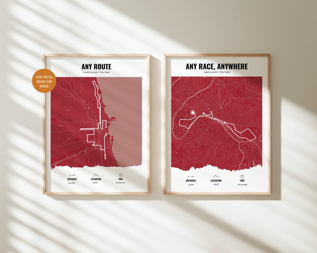 Personalised Deep Red Route Map | Custom Run, Ride & Hike Print ...