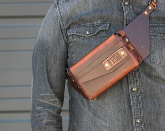 Stitch Rugged Brown Leather Hip bag - leather waist bag - leather fanny pack - distressed brown leather fanny pack - hobo bag - sling bag