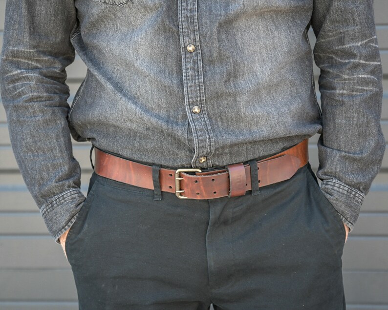 Stitch Mountain Belt Distressed Brown Leather Belt Rugged leather belt Pull-up leather belt double tongue belt image 2