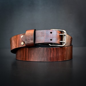 Stitch Mountain Belt Distressed Brown Leather Belt Rugged leather belt Pull-up leather belt double tongue belt image 1