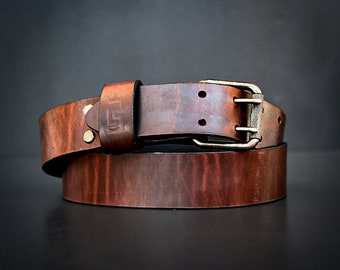 Stitch Mountain Belt - Distressed Brown Leather Belt - Rugged leather belt - Pull-up leather belt - double tongue belt