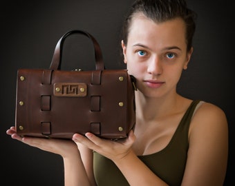 Brown Leather Mini Duffle - Made in USA - Black - Full-grain leather  - Crossbody bag - Leather purse - Duffle purse - Sustainable