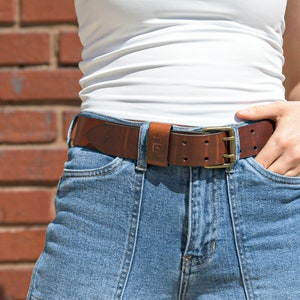 Stitch Mountain Belt Distressed Brown Leather Belt Rugged leather belt Pull-up leather belt double tongue belt image 4