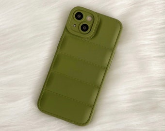 Liquid silicone mobile phone case Creative iPhone 14 13 12 11 wave pattern dark green