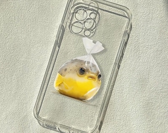 Custom Universal Anti-fall Phone Case Creative iPhone 15 14 13 12 11 SE Personalized Puffer Fish in Pouch