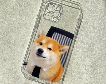 Étui de téléphone Anti-chute universel personnalisé, créatif iPhone 15 14 13 12 11 SE personnalisé Shiba Inu portant une cravate drôle