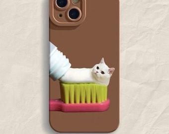 Funny Toothpaste Cat Custom Universal Anti-fall Phone Case Creative iPhone 15 14 13 12 11 SE