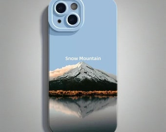 Reflective Snow Mountain Ukiyo-e Landscape Creative Mobile Phone Silicone Protective Case iPhone 15 14 13 12 11 SE