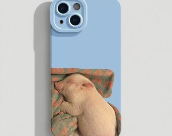 Cute lazy pig silicone phone case iPhone 15 14 13 12 11 SE
