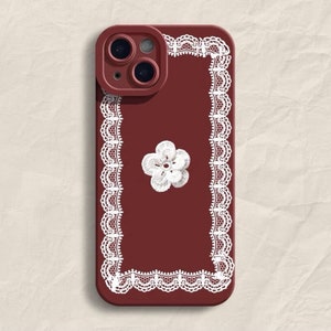 Spitze und Blüten iPhone 15 14 13 12 11 Custom Universell Handyhülle personalisiertes Geschenk Retro französischer Stil D