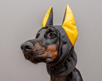 Doberman Winter Ear Warmer Handmade Pitbull Hat Custom Doberman Winter Snood Dog CUSTOM-MADE Hat Dog Clothing Fleece Dog Hat Horned Doberman