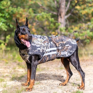 Camouflage Dog Coat with Turtleneck, Dog Jacket, Dog Fleece Coat, Custom Made Dog Winter coat for all breeds Fleece Hood, Fleece Neck Warmer