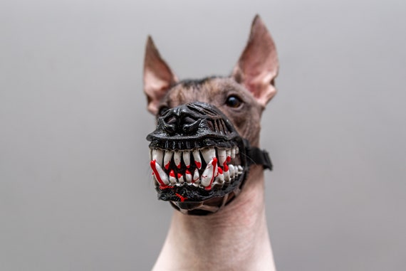 Werewolf Dog Muzzle With Blood Scary Doberman Muzzles Custom Painted Muzzle  Dog Training Accessory Halloween Costume Black Dog Safety Muzzle 
