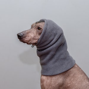 Custom Made Dog Winter Gray Fleece Snood Pitbull Handmade Hat Winter Snood Dog Ear Warmer Hood Dog Fleece Warmer Fleece Dog Hat Xolo Scarf